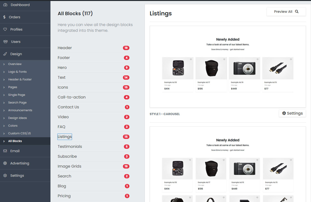 Listing theme Elementor