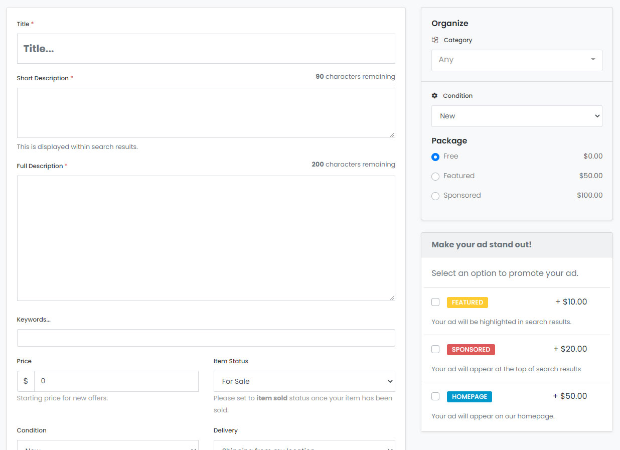 Front end form for users