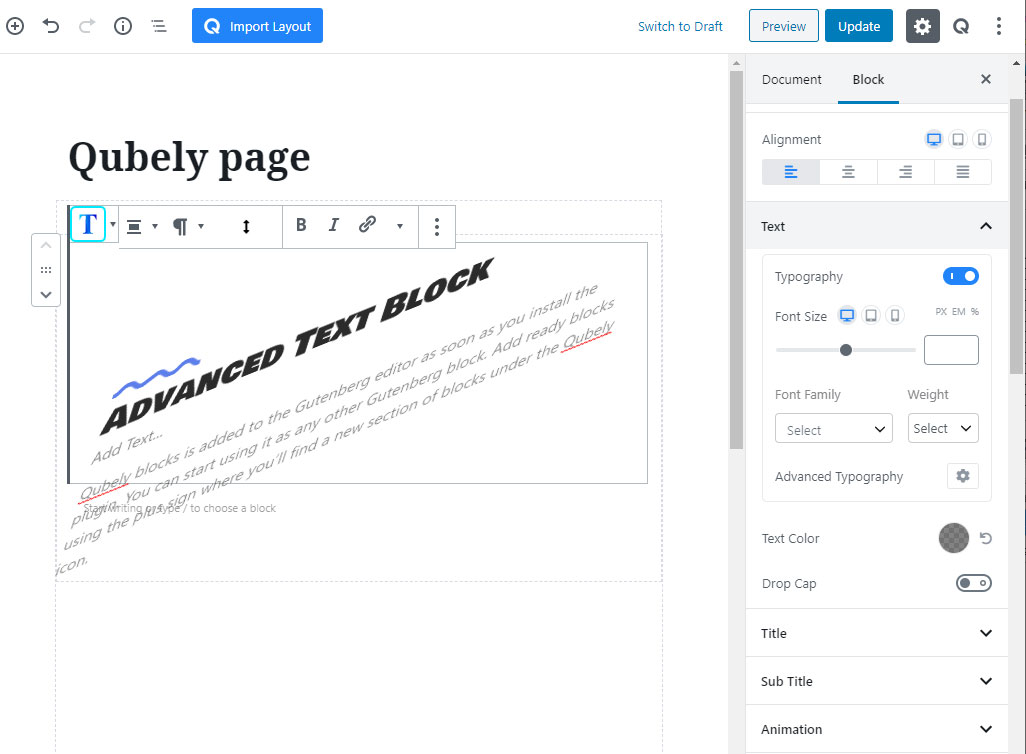 Qubely review - Advanced Text Block Qubely review - Advanced Text Block