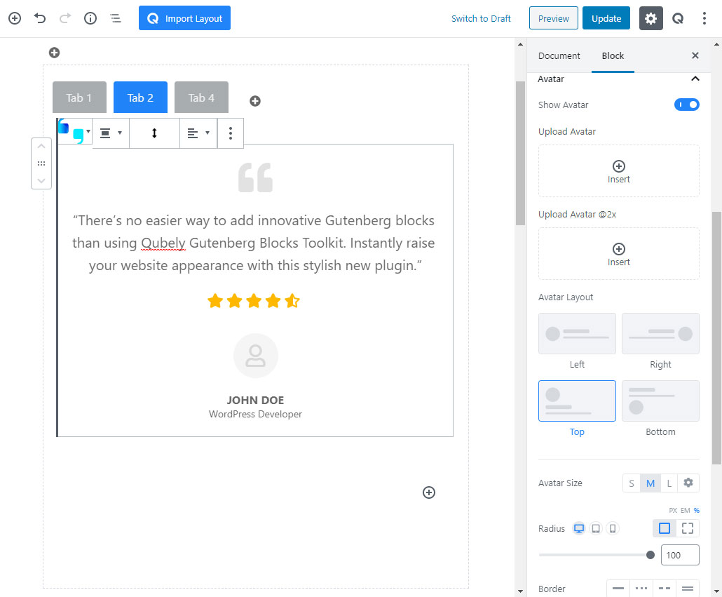 Qubely review - Testimonial block Qubely review - Testimonial block
